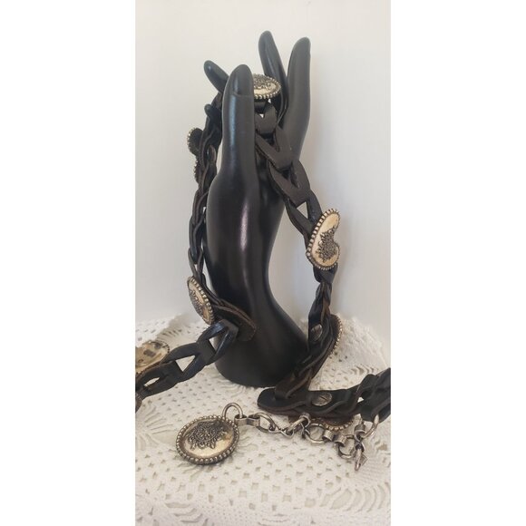 Vintage Cow Boy Belt Silver Tone Heart Shape Round Sherif Like Circles - Picture 8 of 10